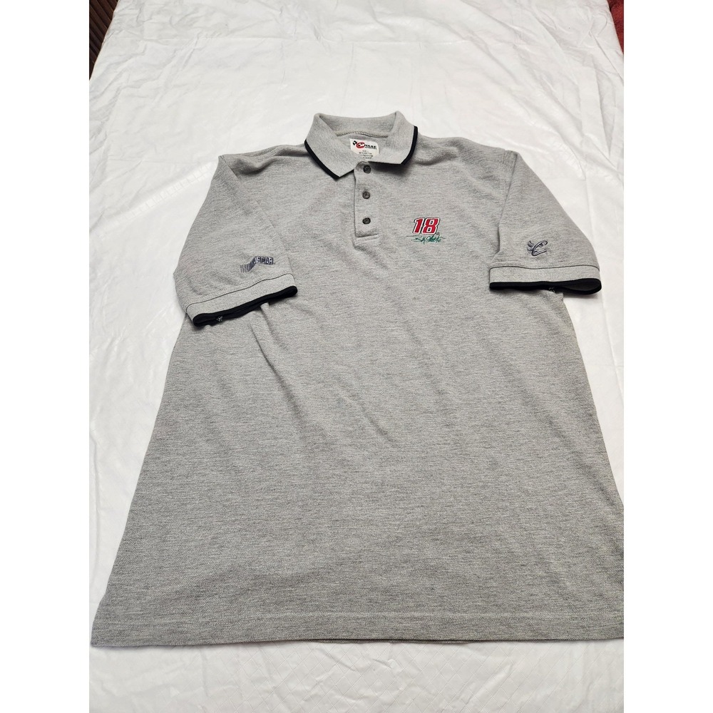 Bobby Labonte 18 Polo Shirt Mens Large Gray NASCAR Auto Racing Chase Authentics